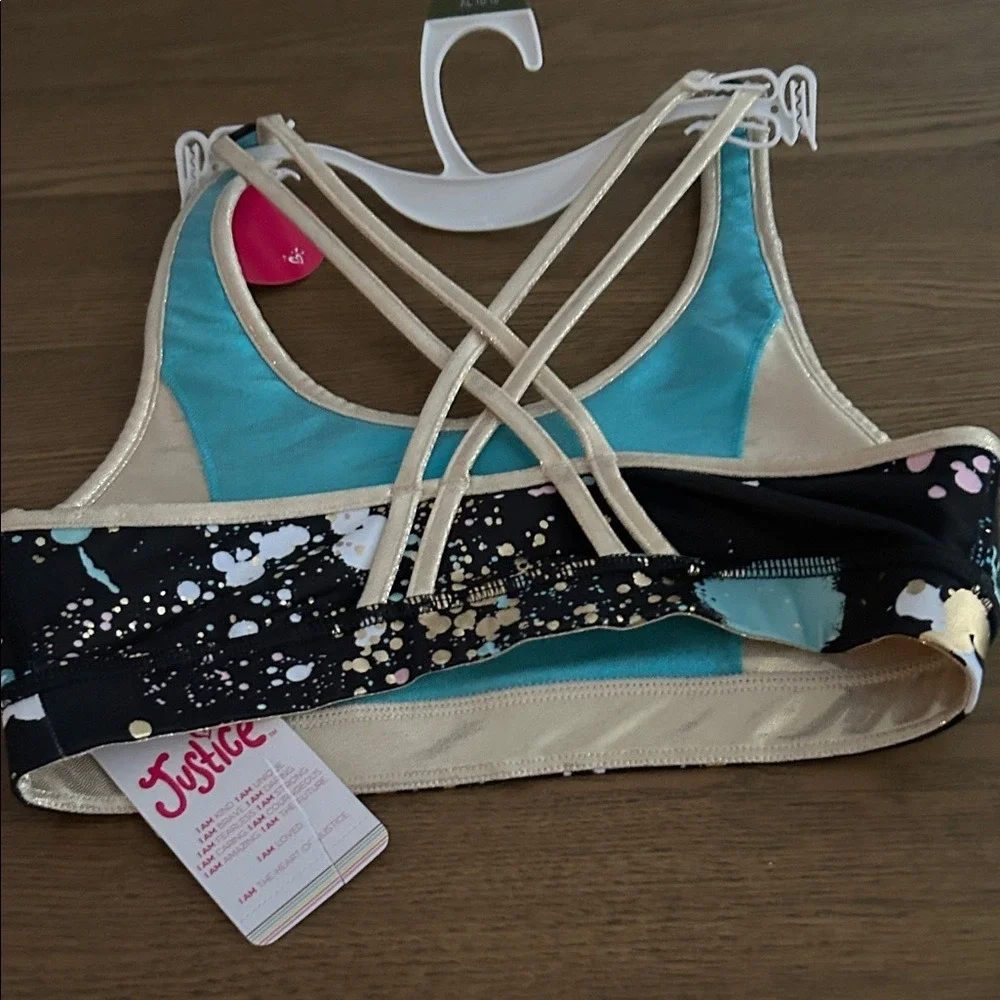 Justice Black and Gold Splatter Bra